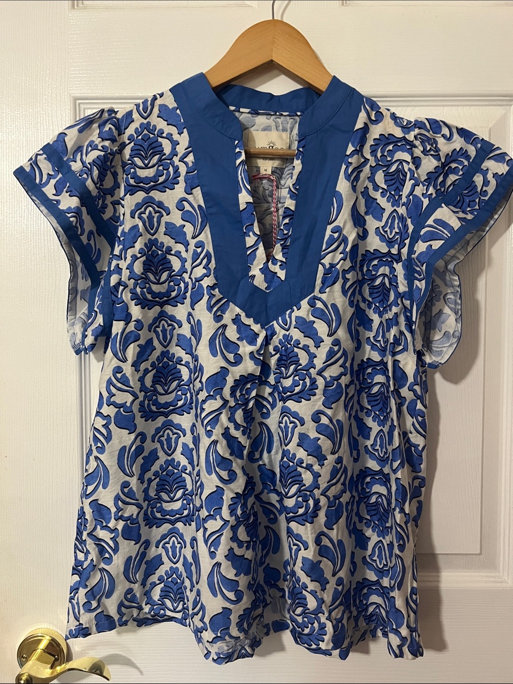 NWT Umgee Abstract Floral Blouse Shirt Top Small Blue